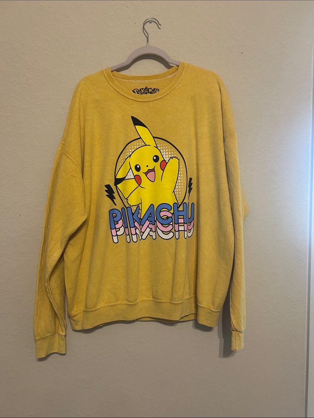 Distressed Pikachu Yellow Graphic Crewneck Sweater